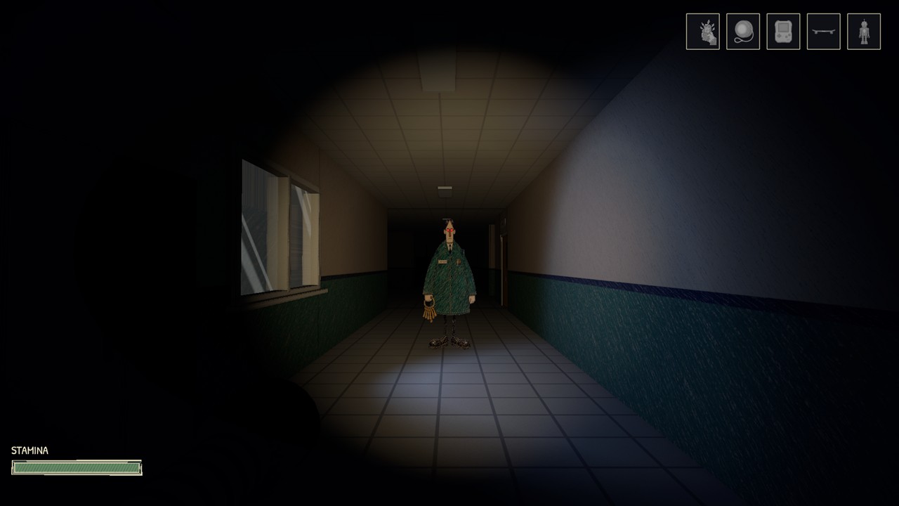 The school in dark mode, with limited light in the corridors