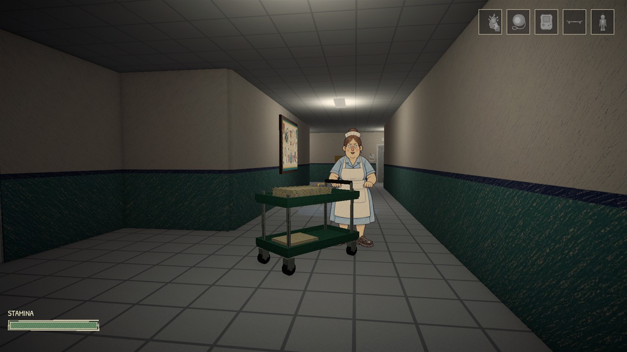 The dinner lady and her trolley in the school